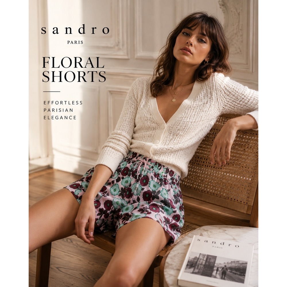 Sandro Paris Pink Floral Shorts 36 Retro Resort Romantic French Girl